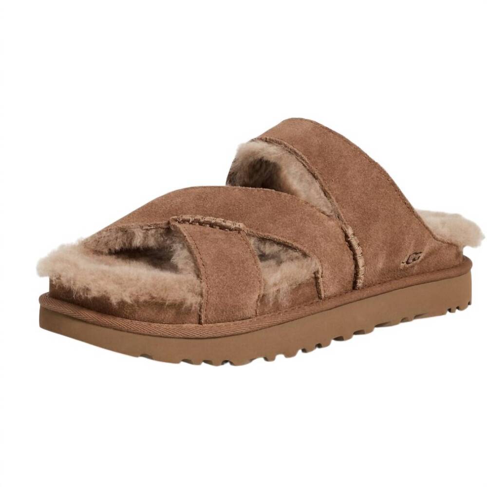 NEW UGG women's greenport cross strap slide slippers in chestnut
